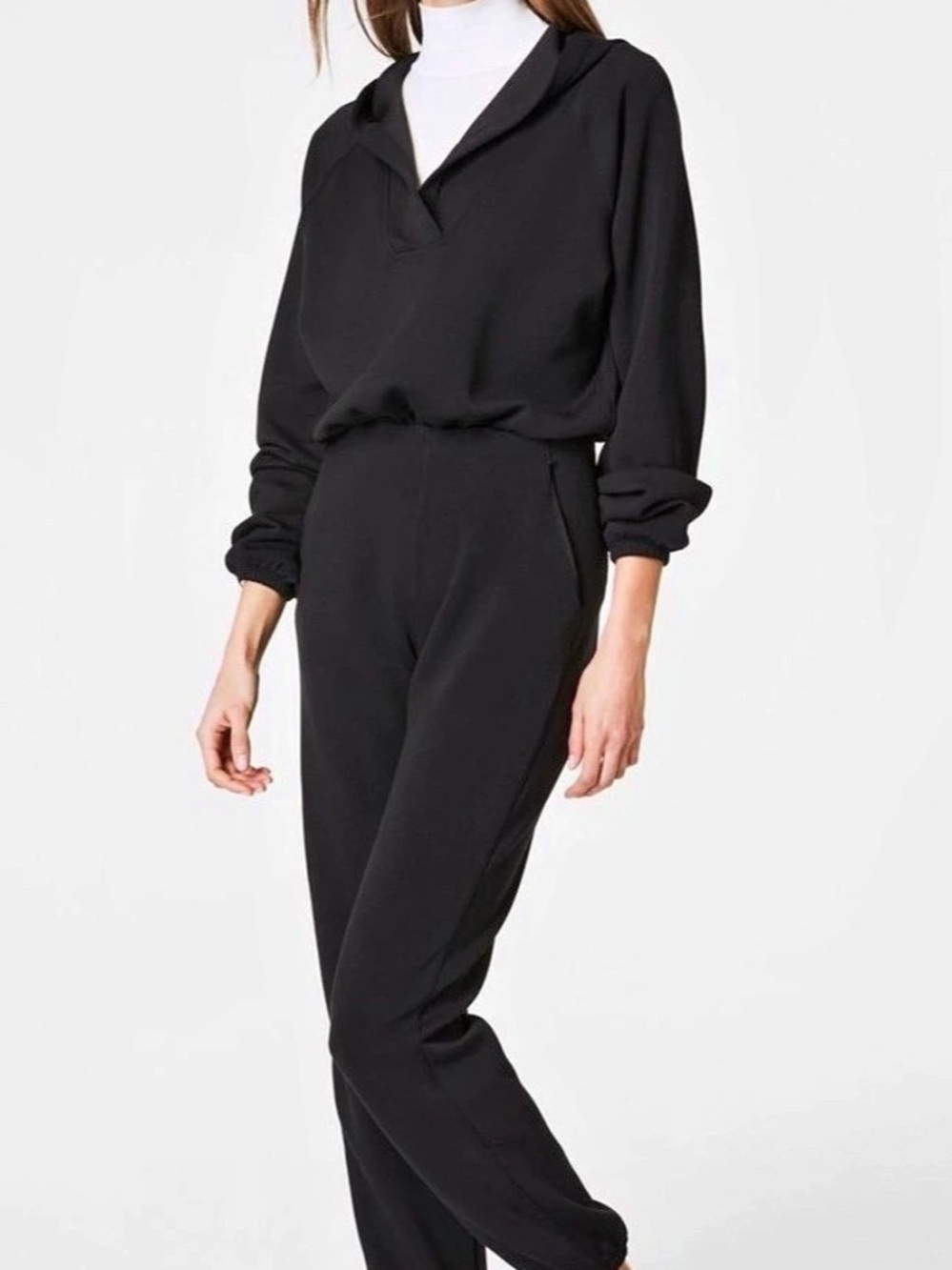 SPANX AirEssentials V-Neck Hooded Jumpsuit Black XS